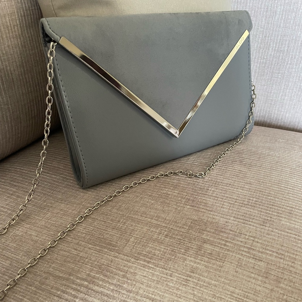 Aldo grey envelope clutch with silver removable chain